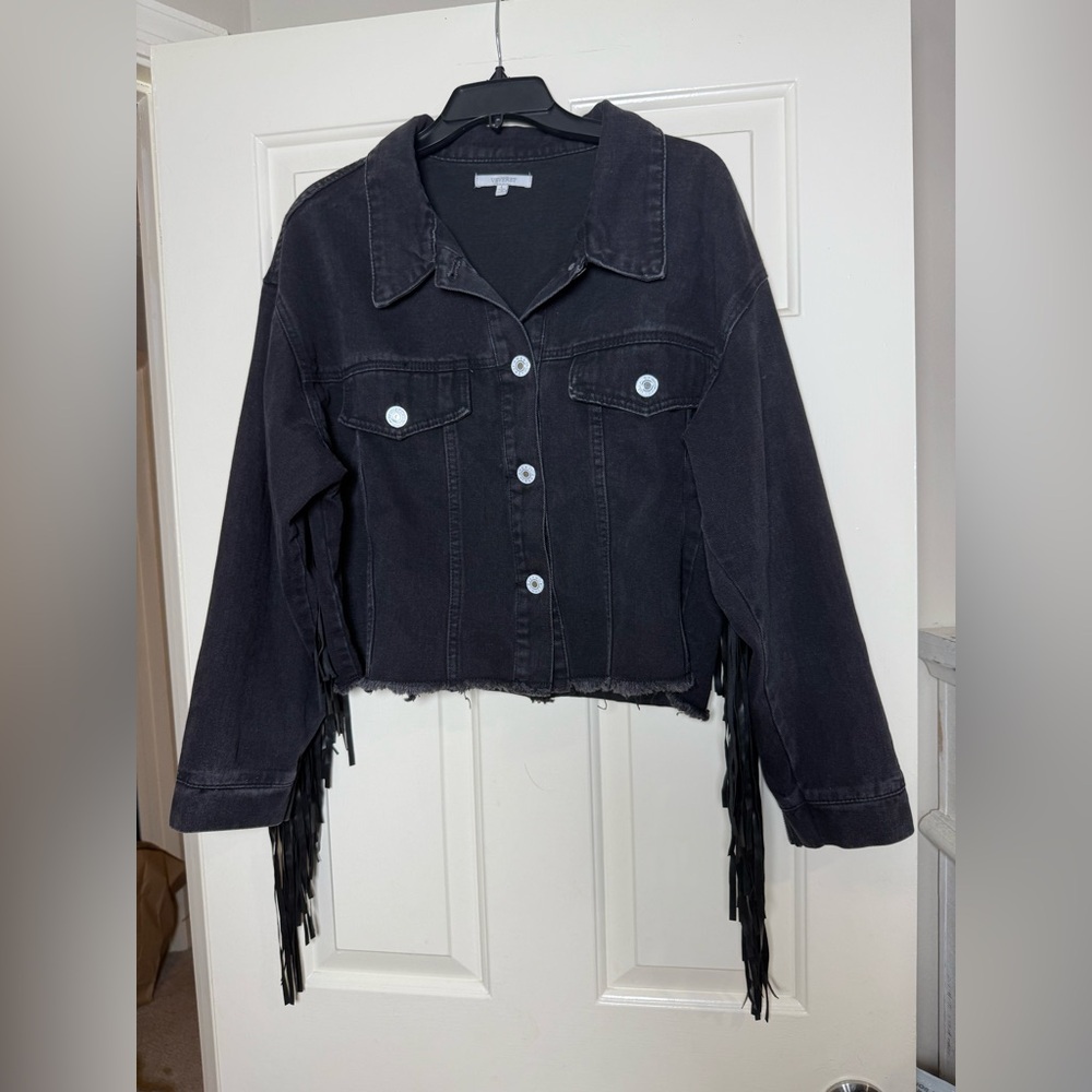 Vervet Black Denim Fringe Jacket